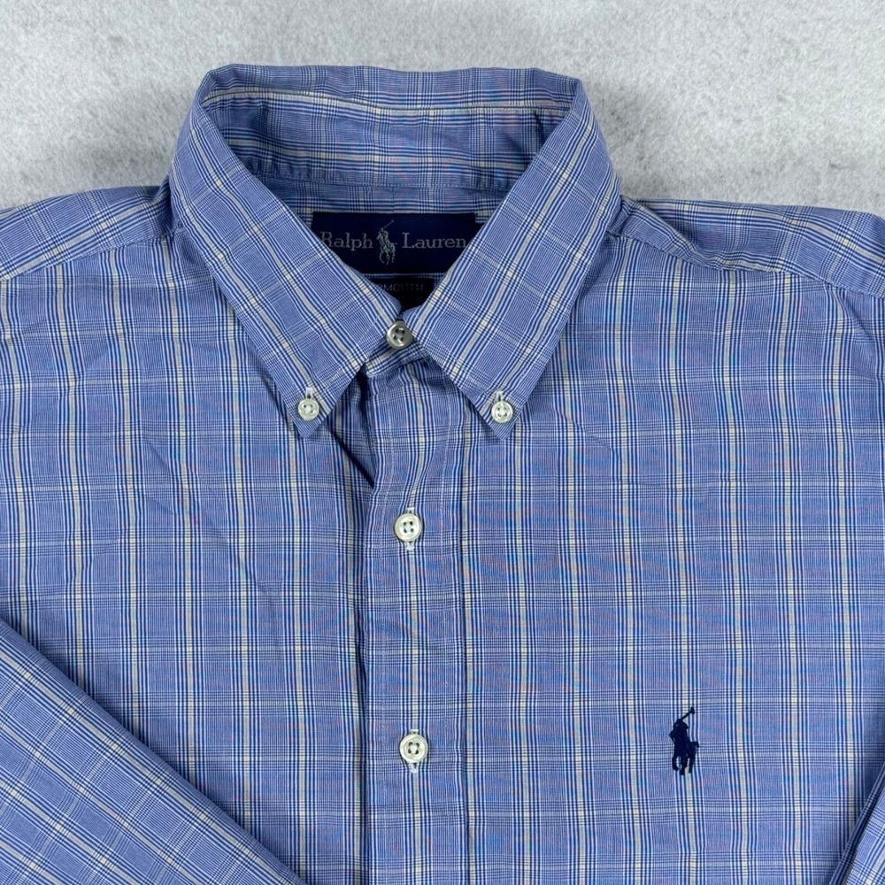 Ralph Lauren Yarmouth Blue Plaid Button Down Shirt Mens 16 32/33 Cotton L/S